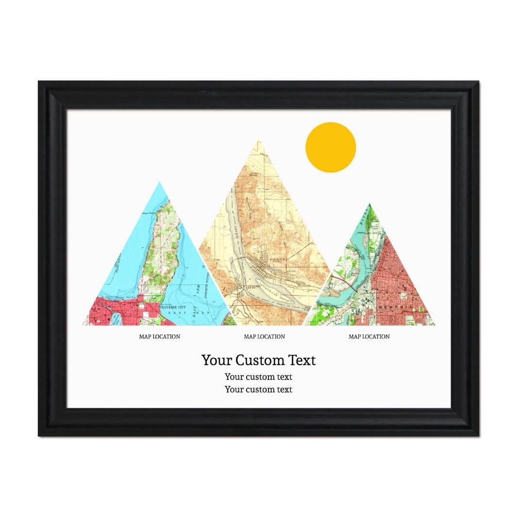 Personalized Mountain Atlas Map with 3 Locations, Black Beveled Framed Art Print#color-finish_black-beveled-frame