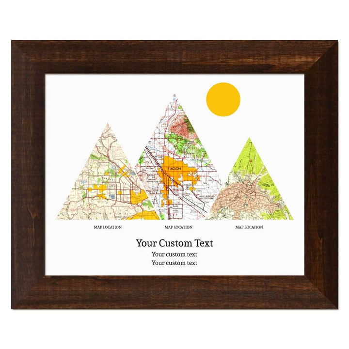 Personalized Mountain Atlas Map with 3 Locations, Espresso Wide Framed Art Print#color-finish_espresso-wide-frame