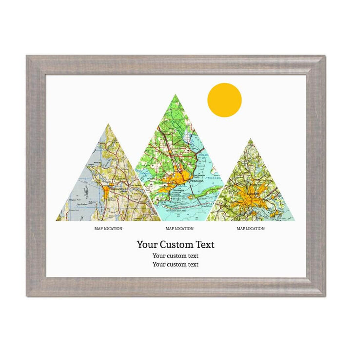 Personalized Mountain Atlas Map with 3 Locations, Gray Beveled Framed Art Print#color-finish_gray-beveled-frame