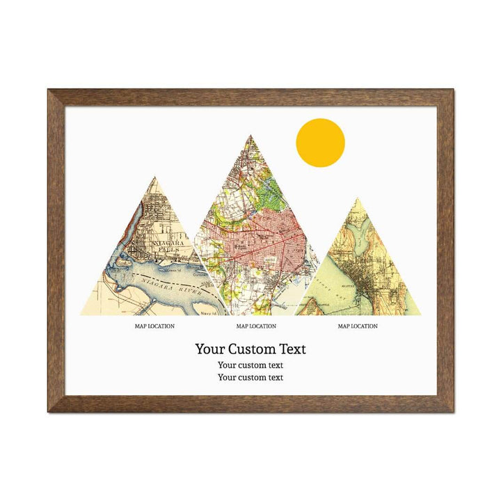Personalized Mountain Atlas Map with 3 Locations, Walnut Thin Framed Art Print#color-finish_walnut-thin-frame