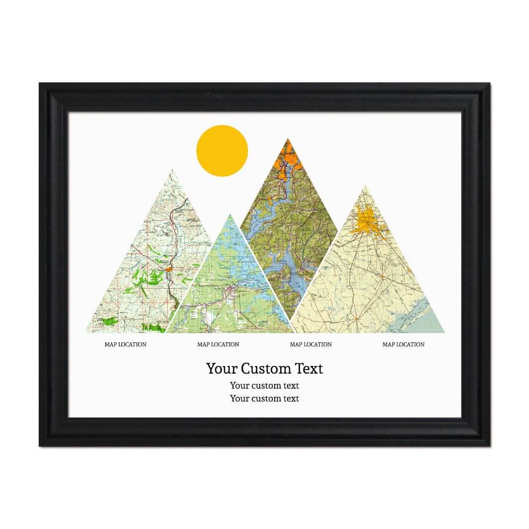 Personalized Mountain Atlas Map with 4 Locations, Black Beveled Framed Art Print#color-finish_black-beveled-frame