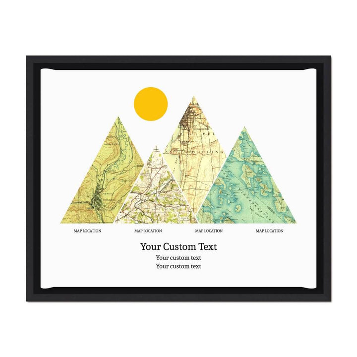 Personalized Mountain Atlas Map with 4 Locations, Black Floater Framed Art Print#color-finish_black-floater-frame