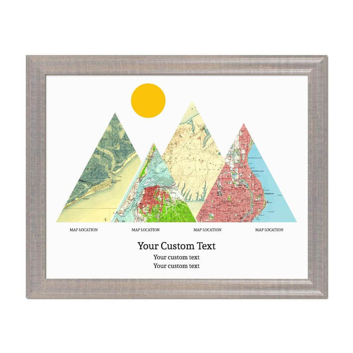 Personalized Mountain Atlas Map with 4 Locations, Gray Beveled Framed Art Print#color-finish_gray-beveled-frame