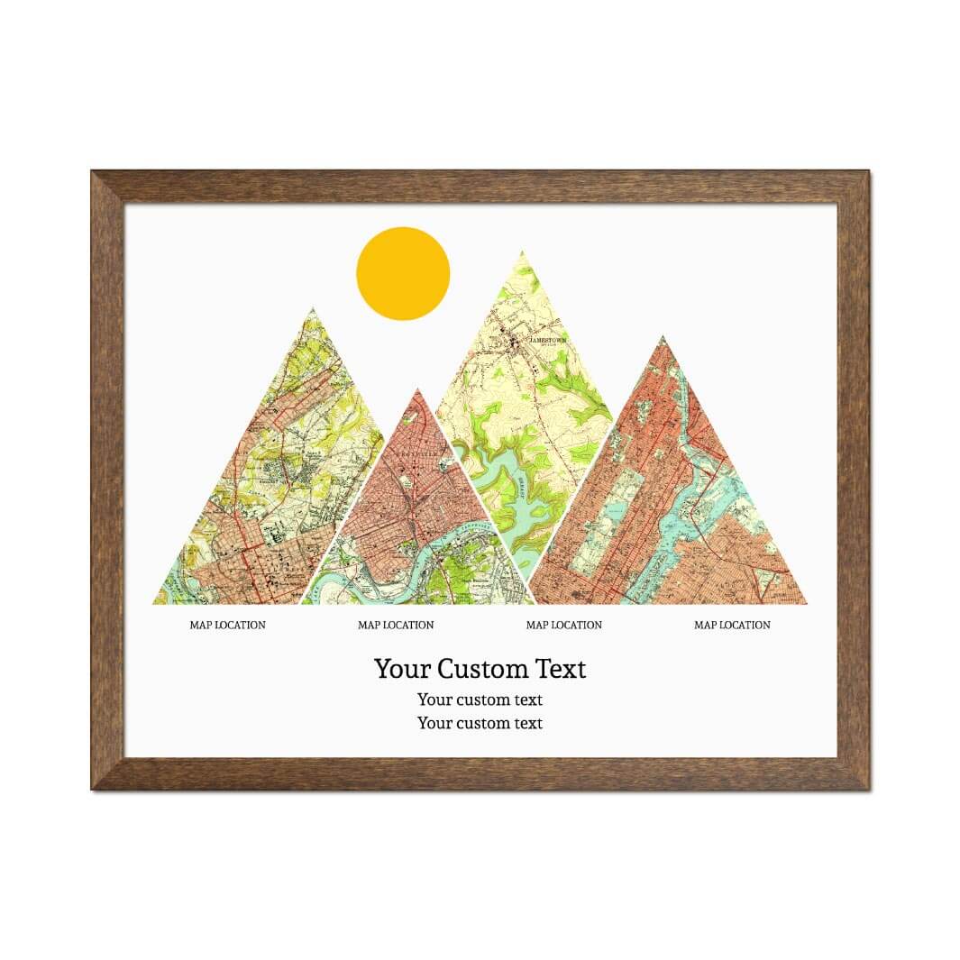 Personalized Mountain Atlas Map with 4 Locations, Walnut Thin Framed Art Print#color-finish_walnut-thin-frame