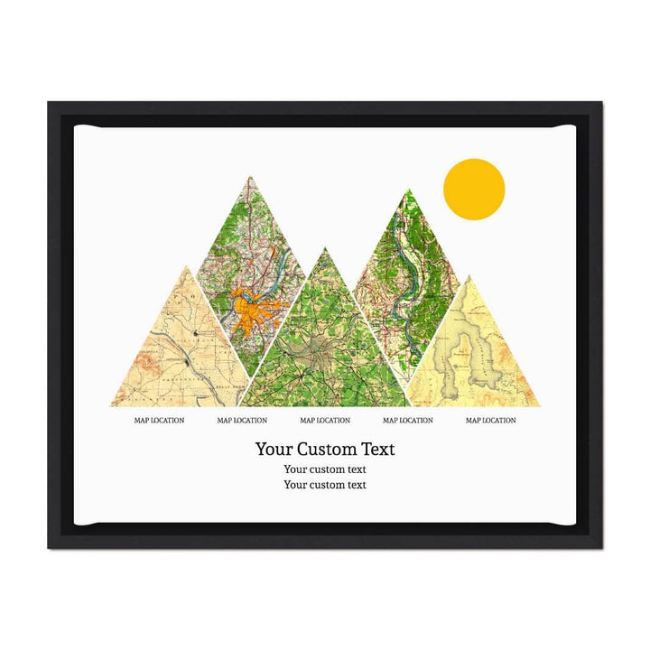 Personalized Mountain Atlas Map with 5 Locations, Black Floater Framed Art Print#color-finish_black-floater-frame