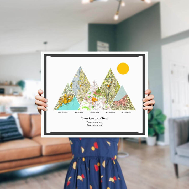 Personalized Mountain Atlas Map with 5 Locations, White Floater Framed Art Print, Styled#color-finish_white-floater-frame