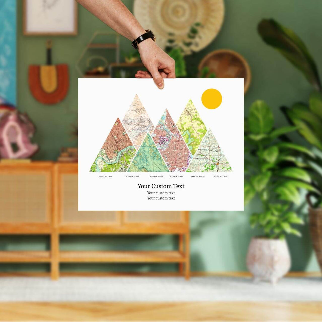 Personalized Mountain Atlas Map with 6 Locations, Unframed Print, Styled#color-finish_unframed
