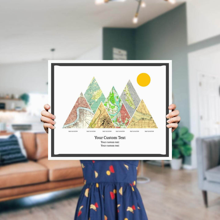 Personalized Mountain Atlas Map with 6 Locations, White Floater Framed Art Print, Styled#color-finish_white-floater-frame