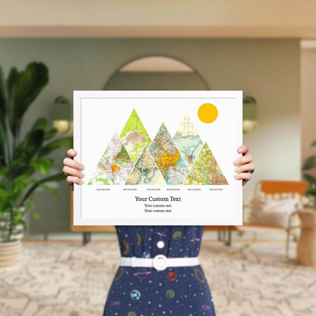 Personalized Mountain Atlas Map with 6 Locations, White Thin Framed Art Print, Styled#color-finish_white-thin-frame