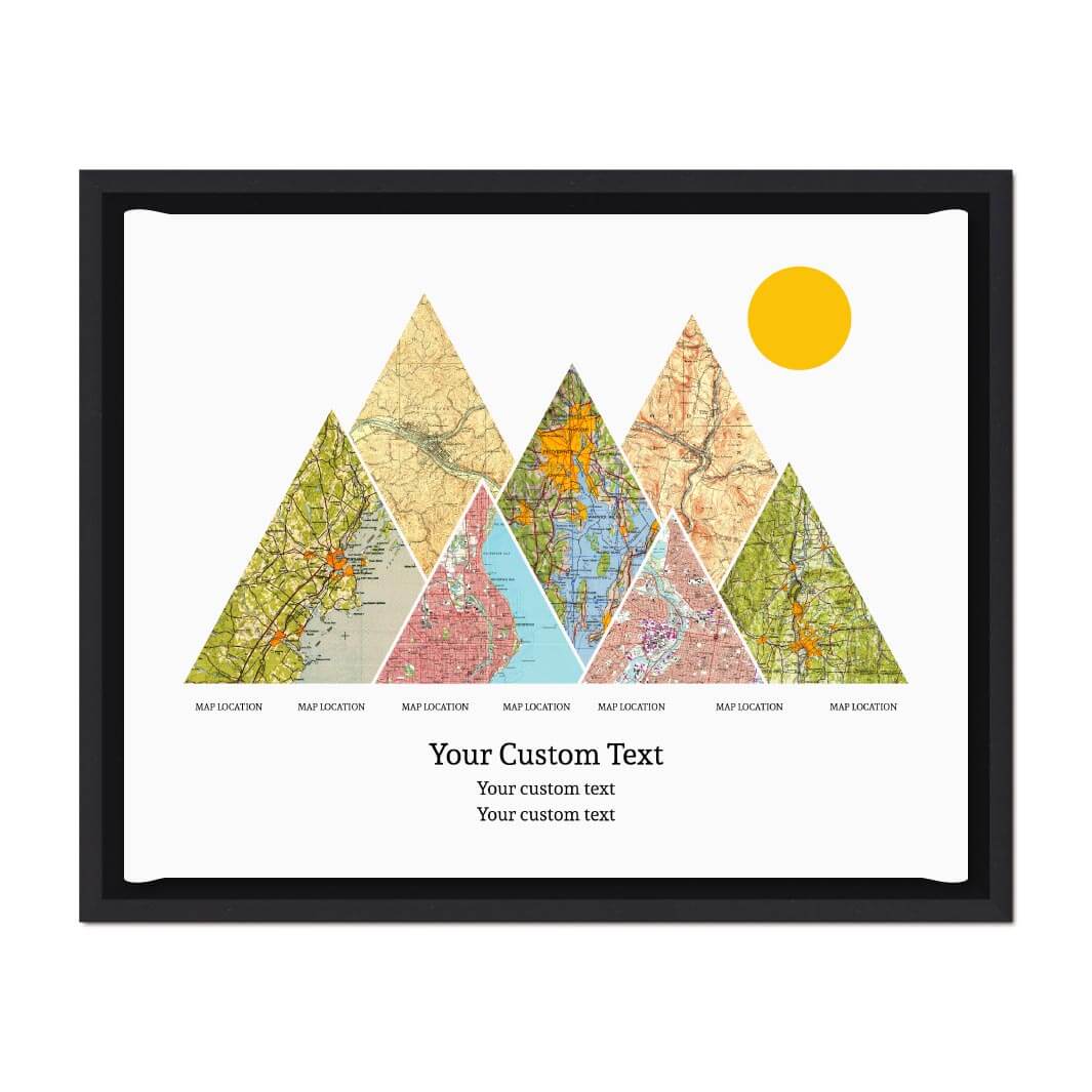 Personalized Mountain Atlas Map with 7 Locations, Black Floater Framed Art Print#color-finish_black-floater-frame