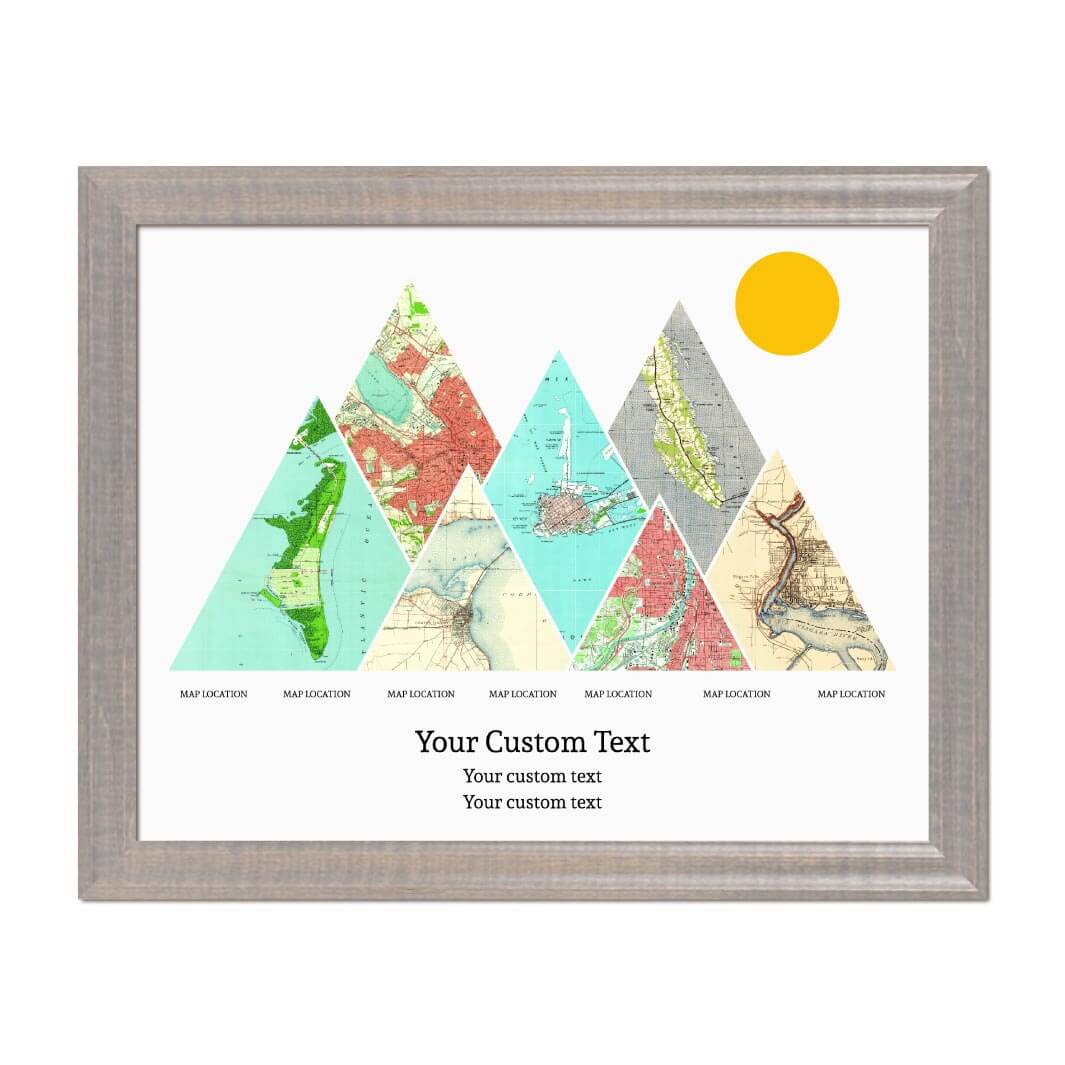 Personalized Mountain Atlas Map with 7 Locations, Gray Beveled Framed Art Print#color-finish_gray-beveled-frame