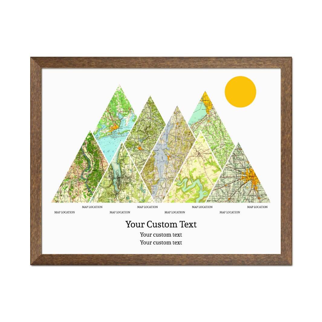 Personalized Mountain Atlas Map with 8 Locations, Walnut Thin Framed Art Print#color-finish_walnut-thin-frame