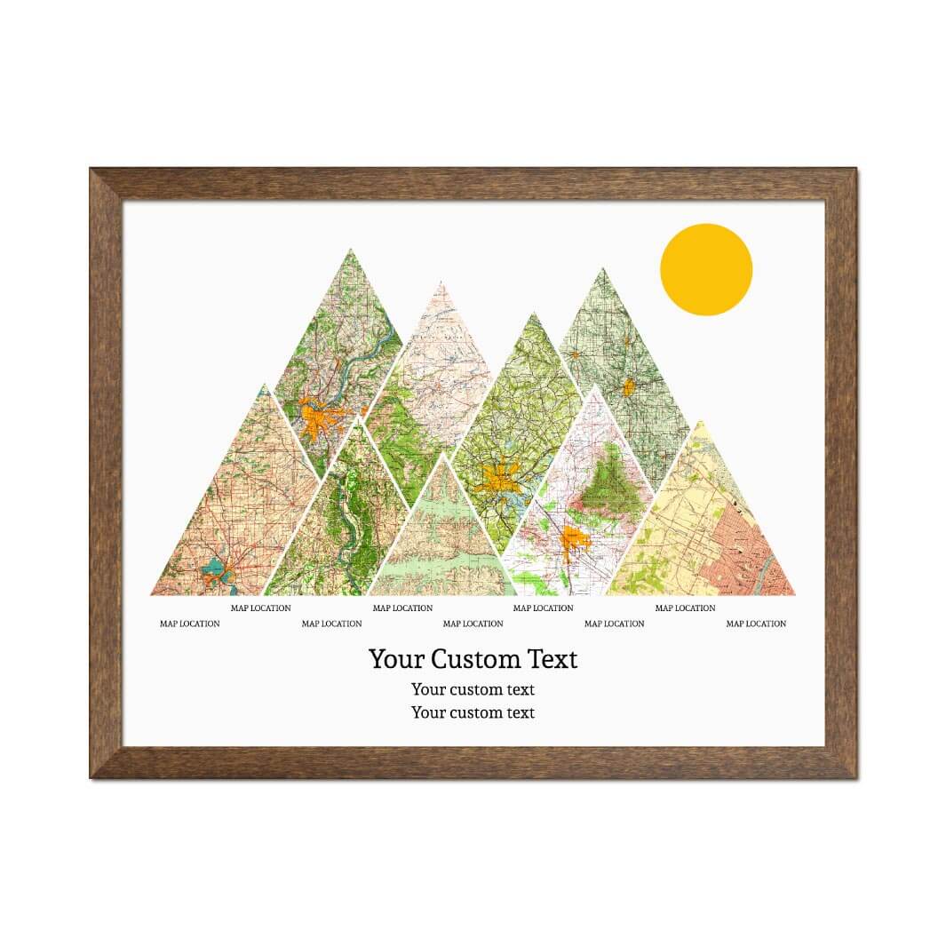 Personalized Mountain Atlas Map with 9 Locations, Walnut Thin Framed Art Print#color-finish_walnut-thin-frame