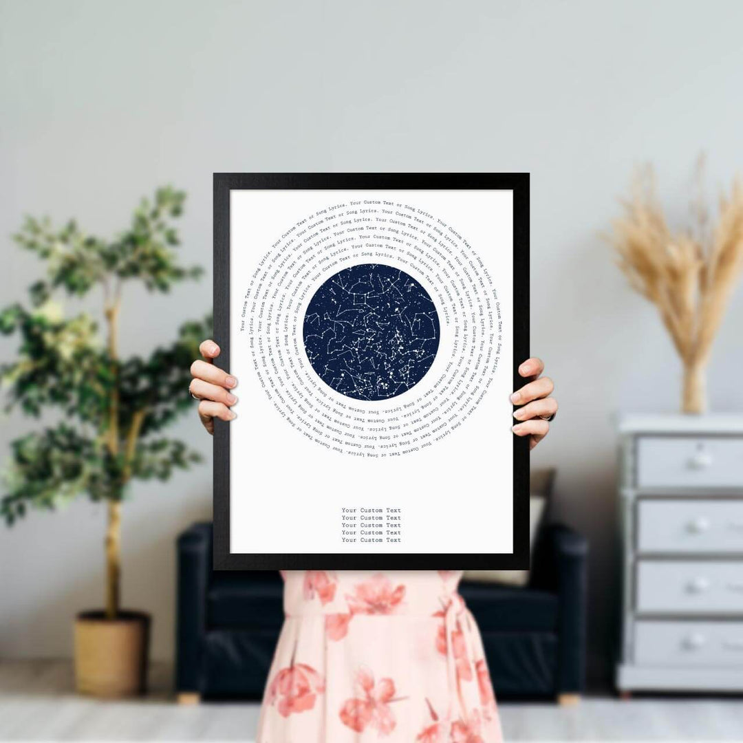 Song Lyrics Gift with 1 Star Map, Personalized Vertical Paper Print, Black Thin Frame, Styled#color-finish_black-thin-frame