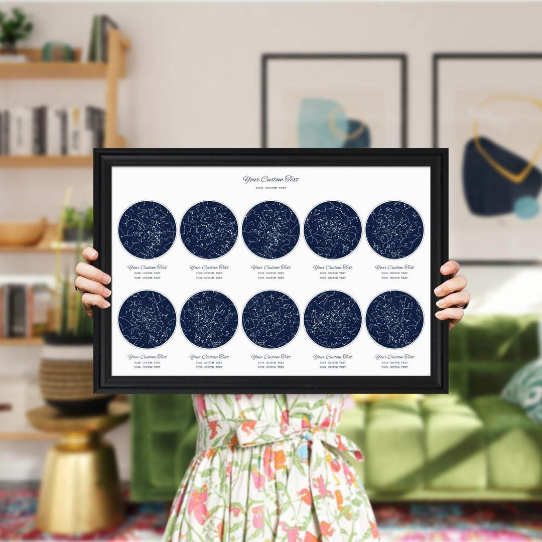 Star Map Gift Personalized With 10 Night Skies, Horizontal, Black Beveled Framed Art Print, Styled#color-finish_black-beveled-frame