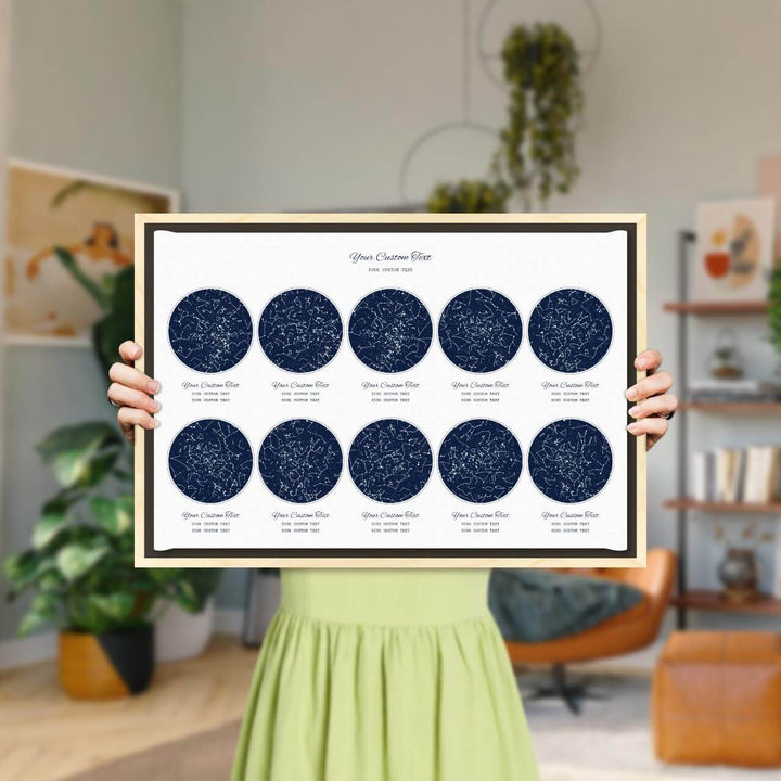 Star Map Gift Personalized With 10 Night Skies, Horizontal, Light Wood Floater Framed Art Print, Styled#color-finish_light-wood-floater-frame