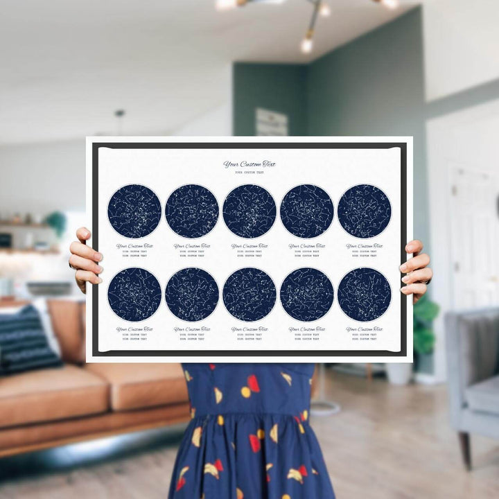 Star Map Gift Personalized With 10 Night Skies, Horizontal, White Floater Framed Art Print, Styled#color-finish_white-floater-frame