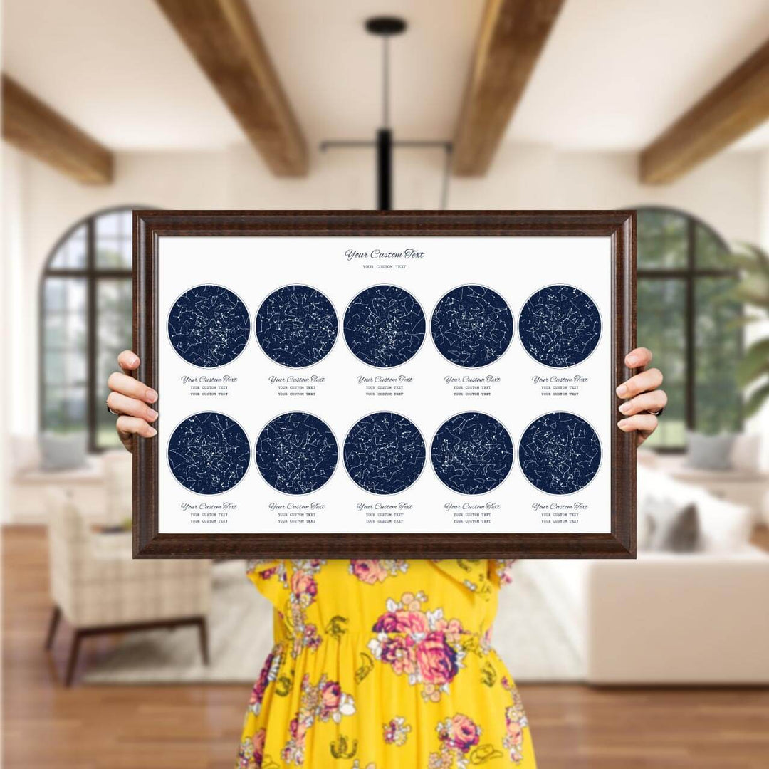 Star Map Gift Personalized With 10 Night Skies, Horizontal, Espresso Beveled Framed Art Print, Styled#color-finish_espresso-beveled-frame