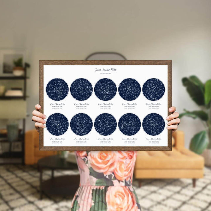 Star Map Gift Personalized With 10 Night Skies, Horizontal, Walnut Thin Framed Art Print, Styled#color-finish_walnut-thin-frame