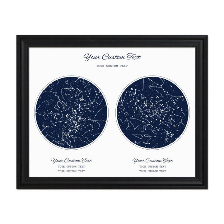 Star Map Gift Personalized With 2 Night Skies, Horizontal, Black Beveled Framed Art Print#color-finish_black-beveled-frame