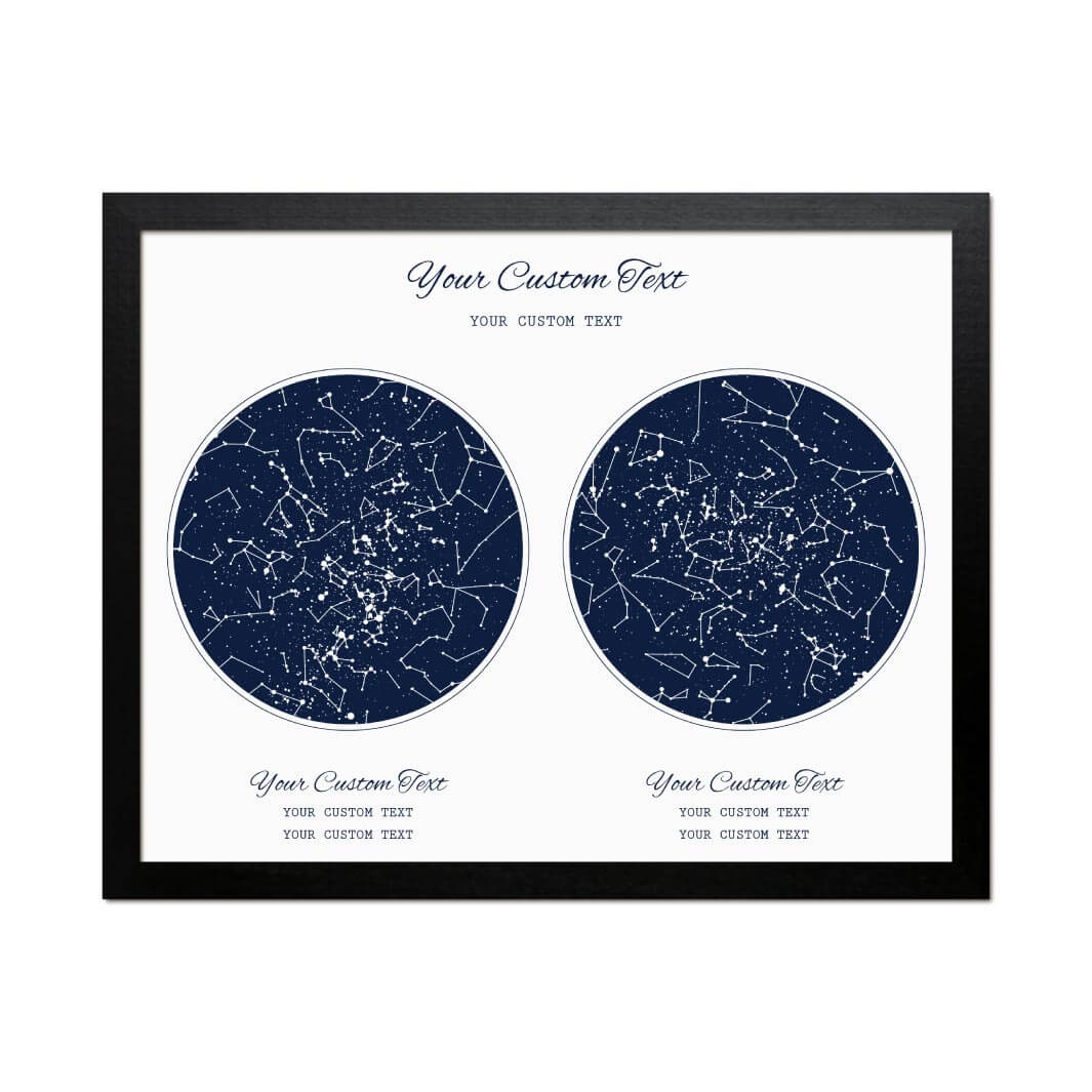 Star Map Gift Personalized With 2 Night Skies, Horizontal, Black Thin Framed Art Print#color-finish_black-thin-frame