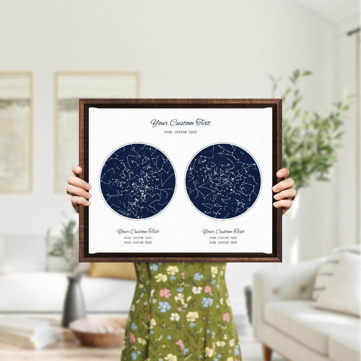 Star Map Gift Personalized With 2 Night Skies, Horizontal, Espresso Floater Framed Art Print, Styled#color-finish_espresso-floater-frame