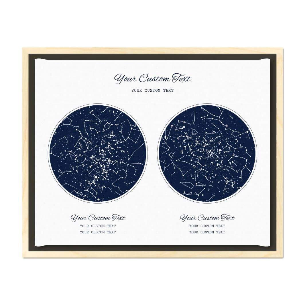 Star Map Gift Personalized With 2 Night Skies, Horizontal, Light Wood Floater Framed Art Print#color-finish_light-wood-floater-frame
