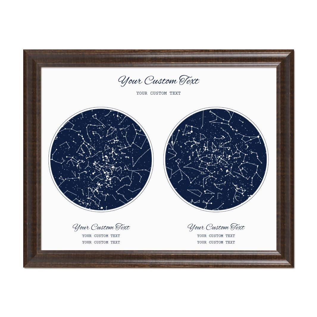 Star Map Gift Personalized With 2 Night Skies, Horizontal, Espresso Beveled Framed Art Print#color-finish_espresso-beveled-frame