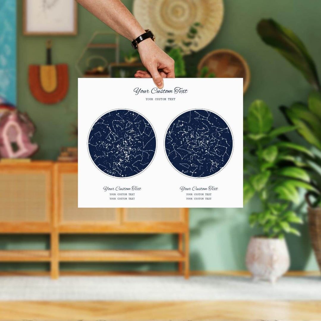 Star Map Gift Personalized With 2 Night Skies, Horizontal, Unframed Art Print, Styled#color-finish_unframed