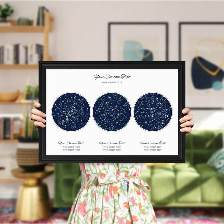 Star Map Gift Personalized With 3 Night Skies, Horizontal, Black Beveled Framed Art Print, Styled#color-finish_black-beveled-frame