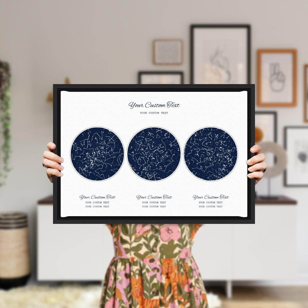 Star Map Gift Personalized With 3 Night Skies, Horizontal, Black Floater Framed Art Print, Styled#color-finish_black-floater-frame