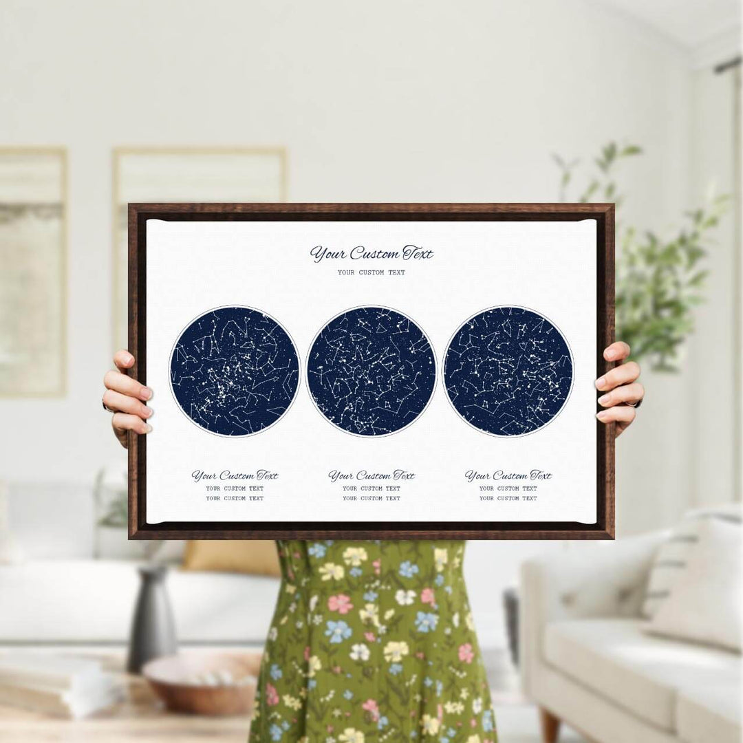 Star Map Gift Personalized With 3 Night Skies, Horizontal, Espresso Floater Framed Art Print, Styled#color-finish_espresso-floater-frame