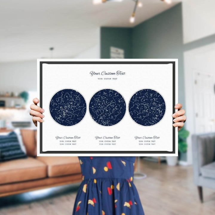 Star Map Gift Personalized With 3 Night Skies, Horizontal, White Floater Framed Art Print, Styled#color-finish_white-floater-frame