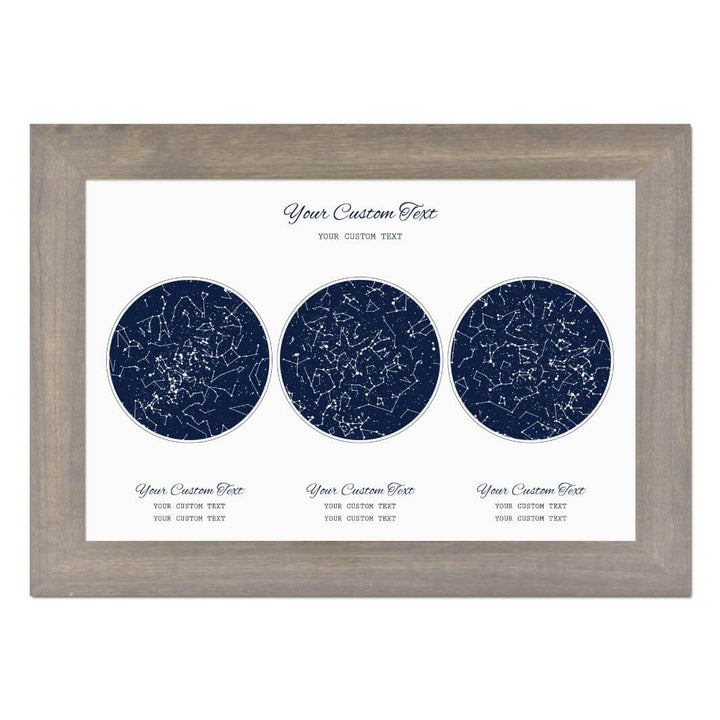 Star Map Gift Personalized With 3 Night Skies, Horizontal, Gray Wide Framed Art Print#color-finish_gray-wide-frame
