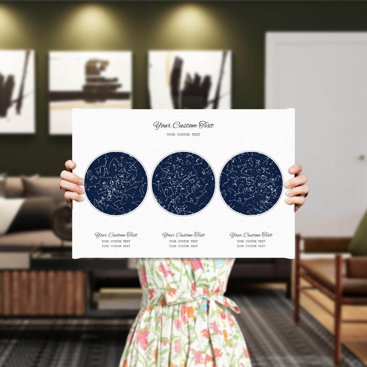 Star Map Gift Personalized With 3 Night Skies, Horizontal, Wrapped Canvas Art Print, Styled#color-finish_wrapped-canvas