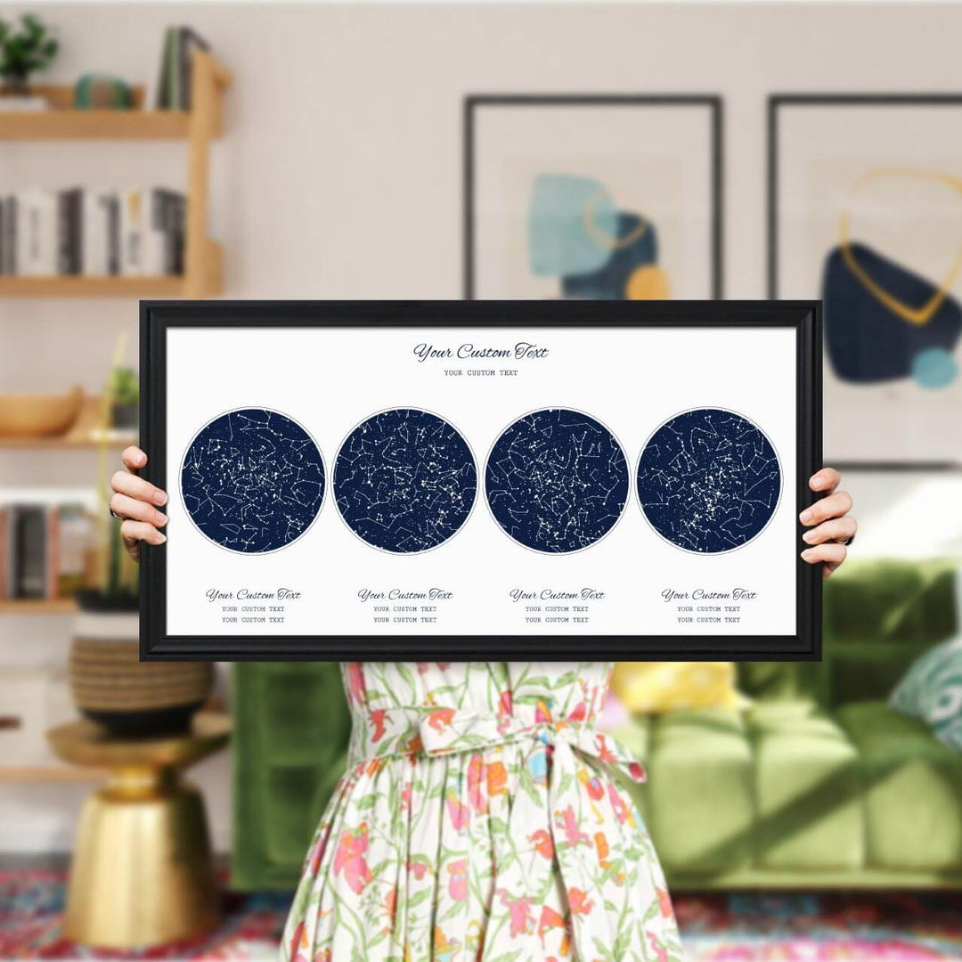 Star Map Gift Personalized With 4 Night Skies, Horizontal, Black Beveled Framed Art Print, Styled#color-finish_black-beveled-frame