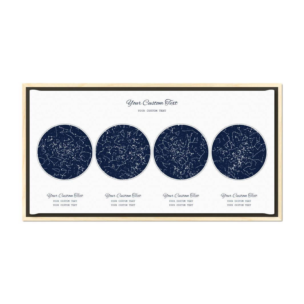 Star Map Gift Personalized With 4 Night Skies, Horizontal, Light Wood Floater Framed Art Print#color-finish_light-wood-floater-frame
