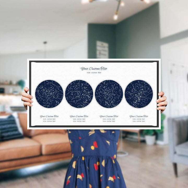 Star Map Gift Personalized With 4 Night Skies, Horizontal, White Floater Framed Art Print, Styled#color-finish_white-floater-frame
