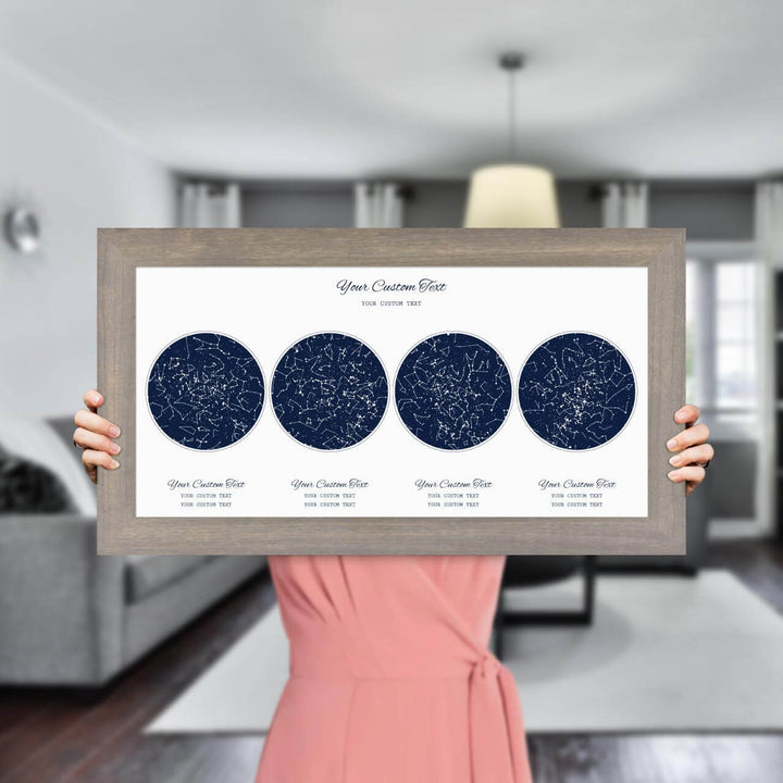 Star Map Gift Personalized With 4 Night Skies, Horizontal, Gray Wide Framed Art Print, Styled#color-finish_gray-wide-frame