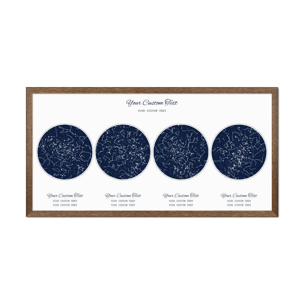 Star Map Gift Personalized With 4 Night Skies, Horizontal, Walnut Thin Framed Art Print#color-finish_walnut-thin-frame