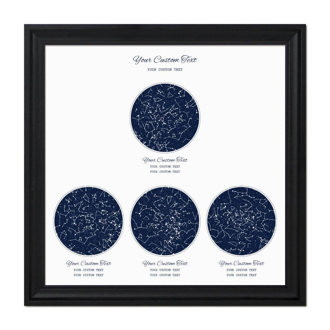 Star Map Gift Personalized With 4 Night Skies, Square, Black Beveled Framed Art Print#color-finish_black-beveled-frame