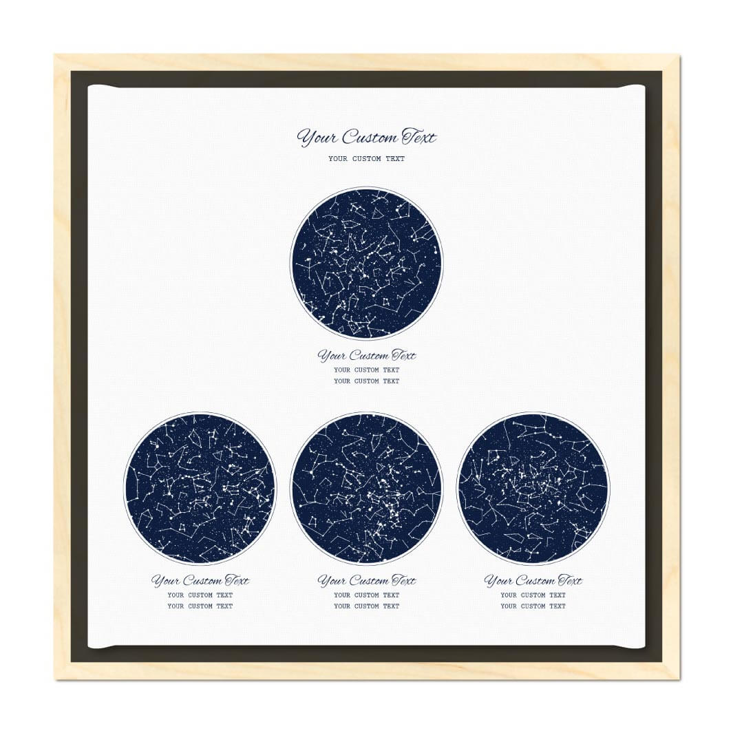Star Map Gift Personalized With 4 Night Skies, Square, Light Wood Floater Framed Art Print#color-finish_light-wood-floater-frame
