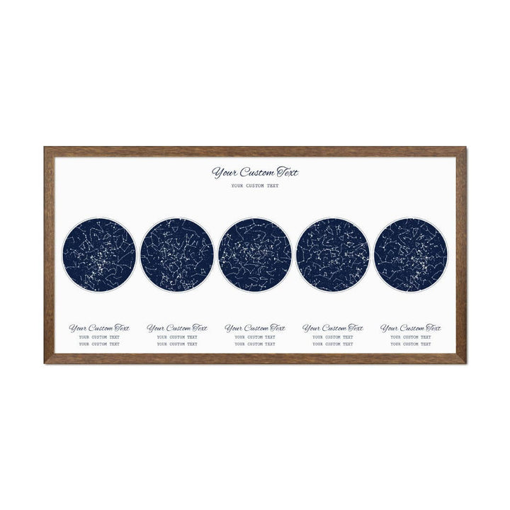 Star Map Gift Personalized With 5 Night Skies, Horizontal, Walnut Thin Framed Art Print#color-finish_walnut-thin-frame
