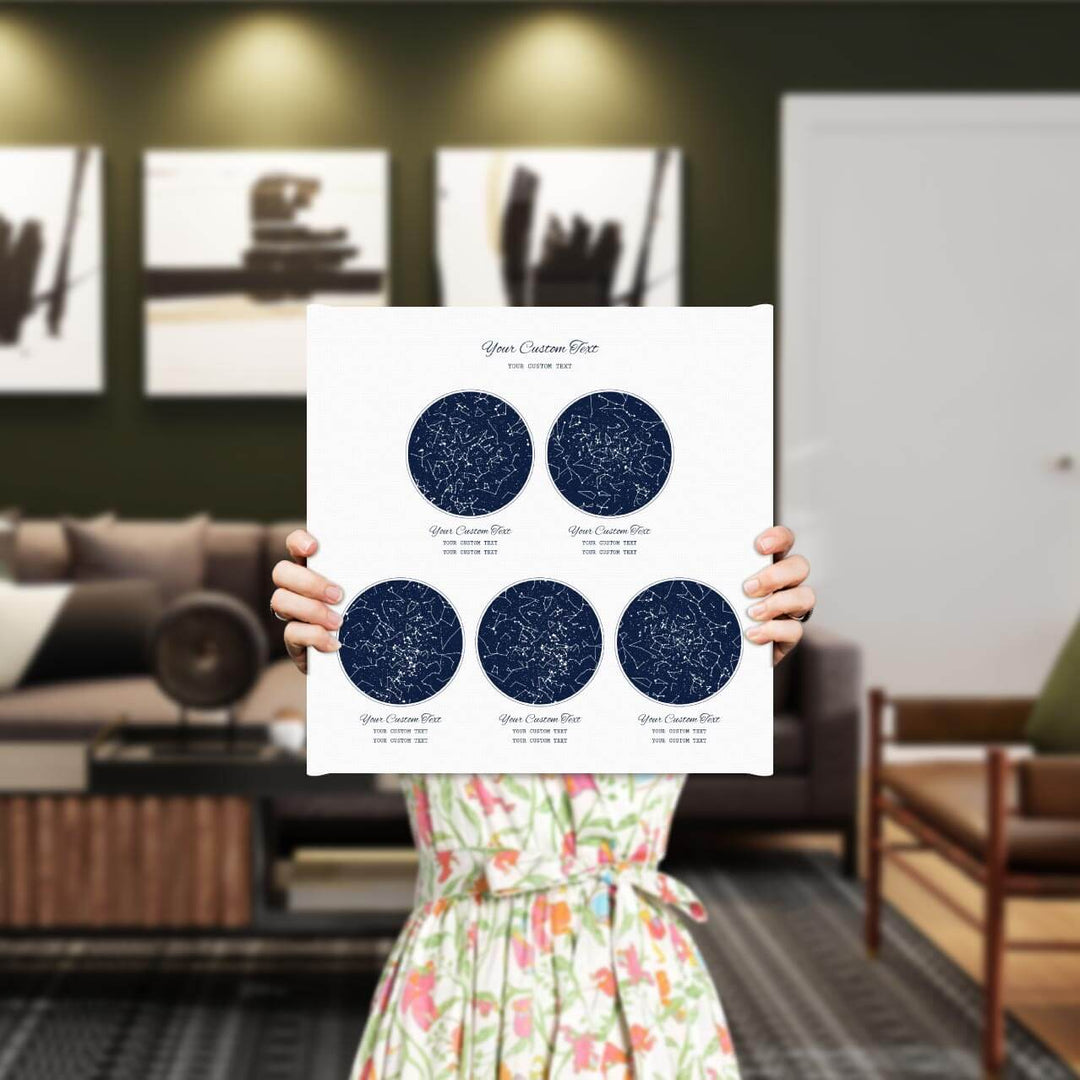 Star Map Gift Personalized With 5 Night Skies, Square, Wrapped Canvas Art Print, Styled#color-finish_wrapped-canvas