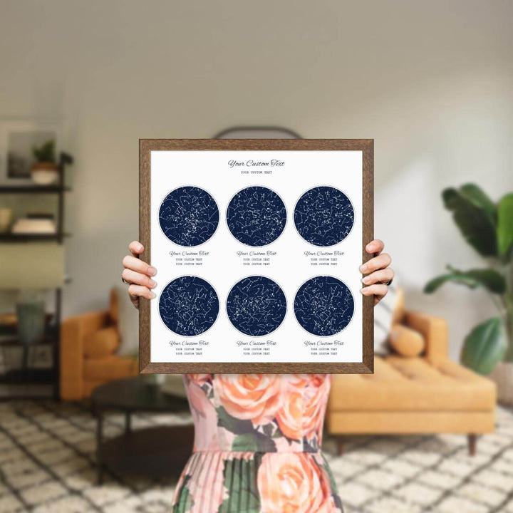 Star Map Gift Personalized With 6 Night Skies, Square, Walnut Thin Framed Art Print, Styled#color-finish_walnut-thin-frame
