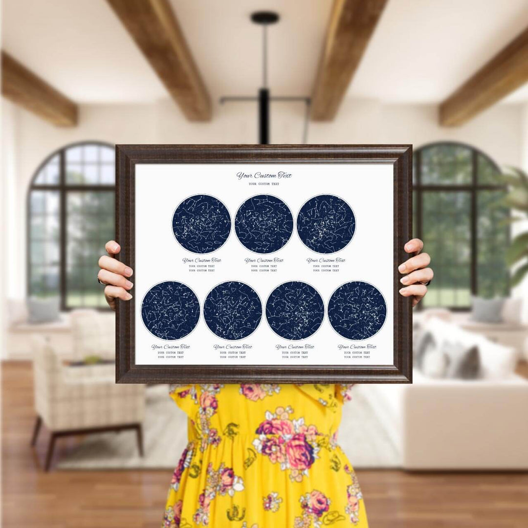 Star Map Gift Personalized With 7 Night Skies, Horizontal, Espresso Beveled Framed Art Print, Styled#color-finish_espresso-beveled-frame