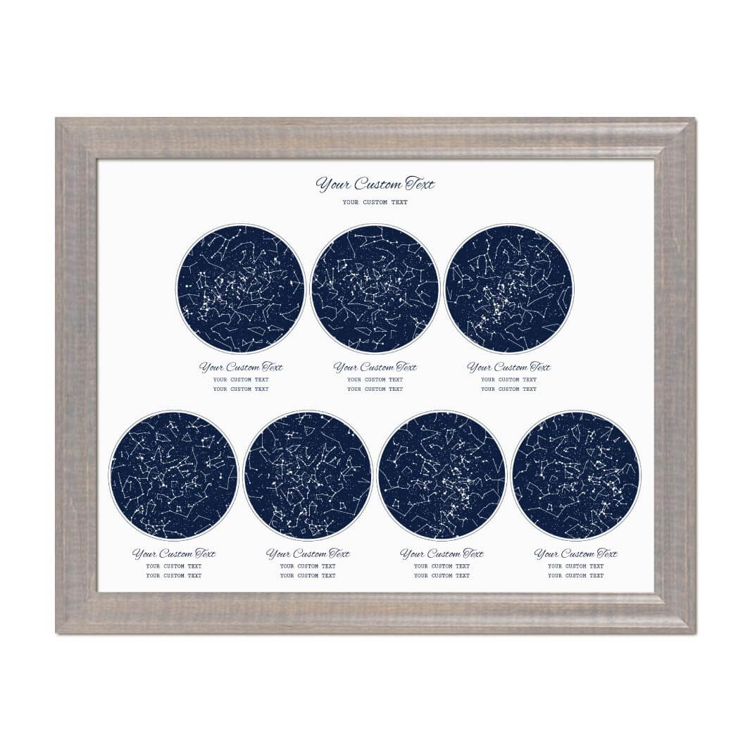 Star Map Gift Personalized With 7 Night Skies, Horizontal, Gray Beveled Framed Art Print#color-finish_gray-beveled-frame