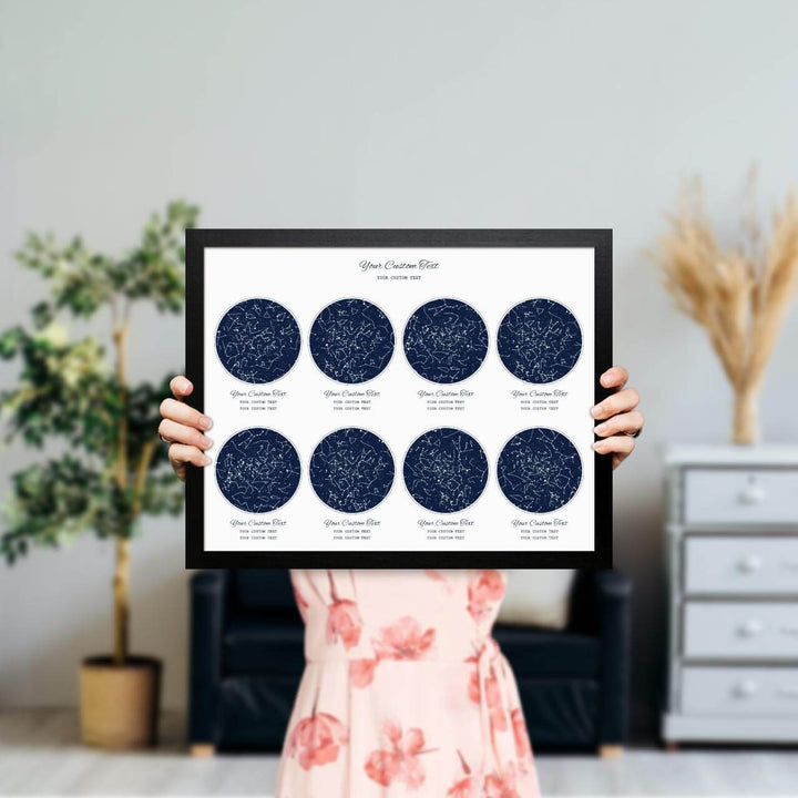 Star Map Gift Personalized With 8 Night Skies, Horizontal, Black Thin Framed Art Print, Styled#color-finish_black-thin-frame