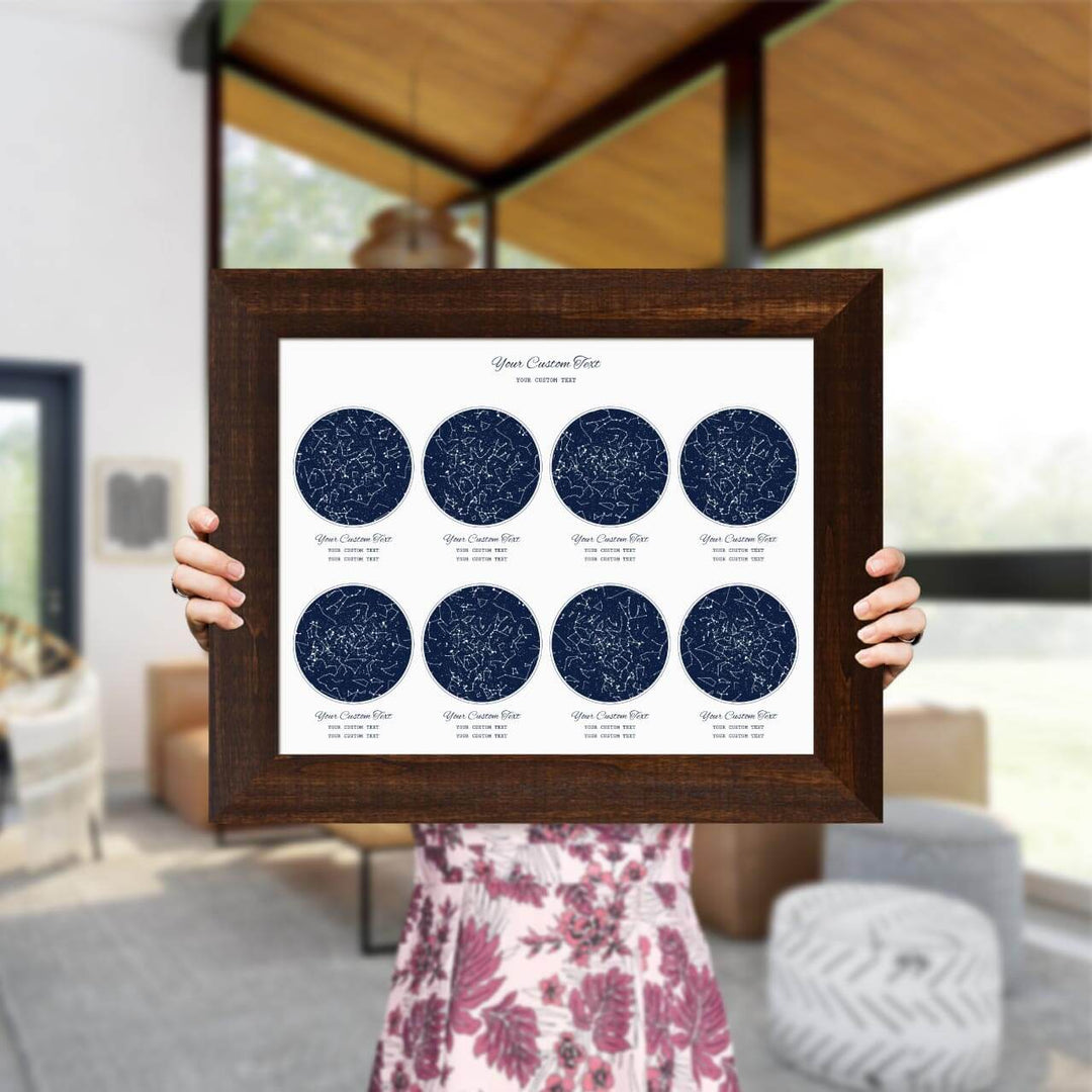 Star Map Gift Personalized With 8 Night Skies, Horizontal, Espresso Wide Framed Art Print, Styled#color-finish_espresso-wide-frame