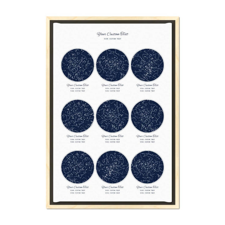 Star Map Gift Personalized With 9 Night Skies, Vertical, Light Wood Floater Framed Art Print#color-finish_light-wood-floater-frame